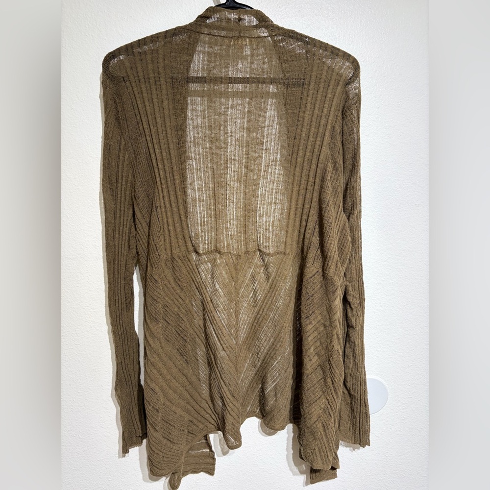 Eileen Fisher Open-Front Taupe Brown Lightweight Cardigan - Picture 3 of 5